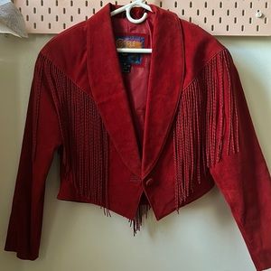 Vintage Leather Cropped Fringe Jacket